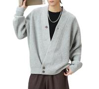 OHERUWKLS Cardigan Tricoté Pour Hommes Style Old Money D'hiver Avec Patte De Boutonnage Diagonale,Light gray,L