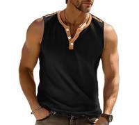 OHERUWKLS Débardeurs sans Manches pour Hommes Été Bouton vers Le Bas Coupe Régulière Casual Beach Henley Chemises,Noir,L