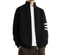 OHERUWKLS Gilet Pour Homme À Fermeture Éclair Intégrale, Pull Cardigan Avec Décoration Rayée, Manches Longues, Manteau Ample,Noir,4XL