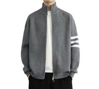 OHERUWKLS Gilet Pour Homme À Fermeture Éclair Intégrale, Pull Cardigan Avec Décoration Rayée, Manches Longues, Manteau Ample,Gris,M