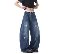 OHERUWKLS Jeans Décontractés Amples Pour Hommes, Couture Irrégulière, Mode Y2k Hip Hop, Streetwear,Dark blue,S