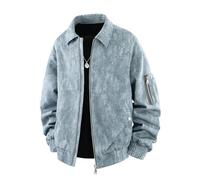 OHERUWKLS Manteau En Jean Zippé Pour Hommes Grande Taille Printemps Et Automne Coupe Ample Délavage Décontracté Vêtement De Travail,Bleu,4XL