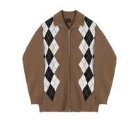 OHERUWKLS Pull Cardigan Homme Style Coréen À Col Revers Avec Fermeture Éclair, Coupe Slim, Loose, Pull Décontracté En Maille Extensible Type Polo,Kaki,XL