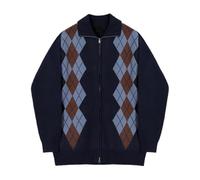 OHERUWKLS Pull Cardigan Homme Style Coréen À Col Revers Avec Fermeture Éclair, Coupe Slim, Loose, Pull Décontracté En Maille Extensible Type Polo,Dark blue,M