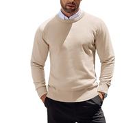 OHERUWKLS Pull-Over Homme Uni À Col Rond, Chaud Pour L'automne, Coupe Slim, Avec Bord Côtelé,Kaki,S