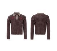 OHERUWKLS Pull-Over Pour Hommes Vintage À Boutons, Col En Tricot, Couleurs Contrastantes Et Sequins,Rouge,L