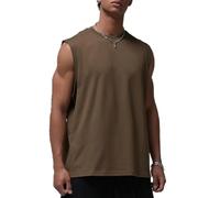 OHERUWKLS T-Shirts D'Entraînement pour Hommes Coton Col Rond sans Manches Classique Course À Pied Débardeurs Athlétiques,Marron,M