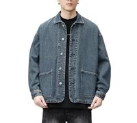 OHERUWKLS Veste En Jean Délavé Vintage Pour Hommes Boutonnée Sur Le Devant Manches Longues Amples Manteau De Printemps,Bleu,5XL