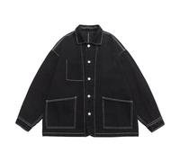 OHERUWKLS Veste En Jean Délavé Vintage Pour Hommes Boutonnée Sur Le Devant Manches Longues Amples Manteau De Printemps,Noir,XL