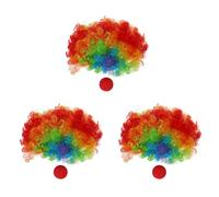 Ohewiiuk Lot de 3 mousses de nez de clown rouge + perruque de clown multicolore pour de rôle