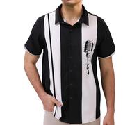 Oheyeseker Chemise Décontractée Homme Été à Manches Courtes Hawaienne Musique Imprimé Motif Plage Tendance Vacances Chemise avec Boutons pour Adulte Microphone Musical Noir XL#