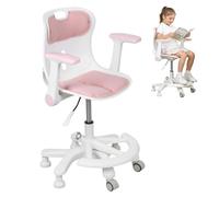 ohfruit Chaise d'étude Ergonomique pivotante pour Enfants - Hauteur réglable, Soutien Lombaire, Dossier en Maille, idéale pour l'école ou Le Bureau à Domicile Rose