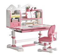 ohfruit Ensemble bureau et chaise réglables en hauteur pour enfants, table d'étude inclinable de 0 à 50 ° avec étagère et tiroir de rangement, station de travail multifonction pour chambre à coucher