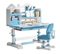 ohfruit Ensemble bureau et chaise réglables en hauteur pour enfants, table d'étude inclinable de 0 à 50° avec étagère et tiroir de rangement, station de travail multifonction pour chambre à coucher