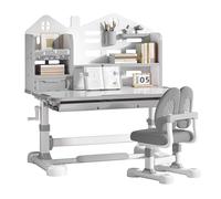 ohfruit Ensemble bureau et chaise réglables en hauteur pour enfants, table d'étude inclinable de 0 à 50° avec étagère et tiroir de rangement, station de travail multifonction pour chambre à coucher