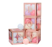 ohfruit Lot de 4 boîtes à ballons avec lettres - Transparentes - Avec inscription « Love » - Réutilisables - Empilables - Cube décoratif - Blocs de fond pour fête, mariage, anniversaire - Or rose