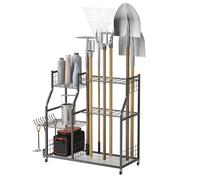 ohfruit Rangement d'outils de jardin, porte-outils en métal robuste avec roues verrouillables, support à outils de cour autoportant pour râteaux à long manche, balais, pelles, pour garage, abri de