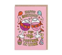 Ohh Deer Biglietto Di Auguri 'partner In Wine Birthday' A6, Rosa/Kraft