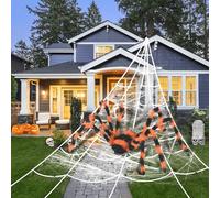 OHHXGK Halloween Deco Filet Araignée Set de Décoration 5M Toile D'araignée, 125cm Géante Araignée & 20 Mini Araignée, Toiles D'araignée en Plein Air Halloween Décoration de Fête Jardin