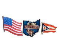 Ohio Buckeye State & United States American Flag Épinglette ou épingle à chapeau et pince à cravate avec pochette arrière Novel Merk, rouge/blanc/bleu, Medium