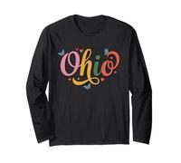 Ohio Butterfly Script Cute Girl State Pride, Women & Kids Manche Longue