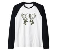 Ohio Deer Distressed Camouflage Wildlife Nature Graphic Manche Raglan