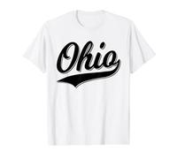 Ohio Oh Sports Drapeau avec Texte incurvé Cleveland Akron T-Shirt Graphique avec Valeur