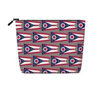 Ohio State Flag Trousse de maquillage résistante à l'eau en faux chanvre Grand organisateur de cosmétiques Pochette de voyage zippée