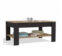 OHIO - Table Basse Chêne Artisan Noir avec Étagère pour Salon 93x58x43,5 cm