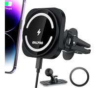 OHLPRO 15W Support Téléphone Compatible Chargeur Voiture Magsafe et iPhone 15/14/13/12 Pro Max Mini, Support Téléphone Voiture Magnétique avec Support de Tableau de Bord et Clip D'aération