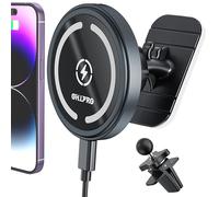 OHLPRO Chargeur Voiture MagSafe 15 W sans Fil, Support Aimanté pour iPhone | Fixation Adhésive sur Tableau de Bord, Charge Rapide, Coque en Aluminium, Compatible avec les iPhone Séries 17 à 12