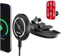 OHLPRO Support Voiture MagSafe 15W pour iPhone 16/15/14/13 Pro Max, Chargeur sans Fil Rapide, Fixation Fente CD & Tableau de Bord, Base Adhésive 3M, Coque Aluminium Magnétique