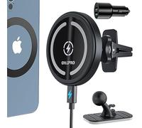 OHLPRO Support Voiture MagSafe avec Chargeur 15W, Charge Rapide QC 3.0 pour iPhone 16/15/14/13/12 Pro/Pro Max/Plus, Fixation Tableau de Bord & Grille d’Aération
