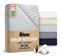 Ôhm Drap Housse 200x200 cm Gris - Coton Jersey 100% Extensible Type T-Shirt - Doux et Respirant pour Nuits Confortables - Bonnet 28 cm pour Matelas Épais 25 à 30 cm - Certifié Oeko-TEX