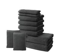 Ôhm Lot de 10 Serviettes | 2 Serviettes de Bain 70x140 + 4 de Toilette 50x100 + 2 Invités 30x50 + 2 Gants de Toilette 15x20 | 100% Coton | 500g/m2 | Oeko-TEX Gris foncé