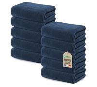 Ôhm Lot de 10 Serviettes 30x30 cm Bleu foncé 100% Coton 500 g/m², Essuie-Mains et Serviette Visage Ultra Absorbantes Certifiées Oeko-TEX Idéales Invités et Bébé