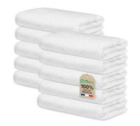 Ôhm Lot de 10 Serviettes Blanc 30x50 cm 100% Coton 500 g/m², Essuie-Mains et Serviettes de Toilette Ultra Absorbantes pour Usage Quotidien et Certifiées Oeko-TEX