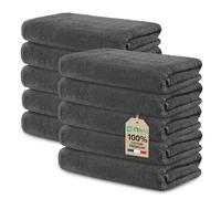 Ôhm Lot de 10 Serviettes Gris foncé 30x50 cm 100% Coton 500 g/m², Essuie-Mains et Serviettes de Toilette Ultra Absorbantes pour Usage Quotidien et Certifiées Oeko-TEX