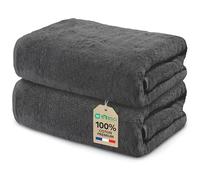 Ôhm Lot de 2 Serviette de Bain Grande Taille Gris foncé 90x180 cm 100% Coton 500 g/m², Absorbant Grande Dimension Enveloppante pour Adulte Certifiée Oeko-TEX