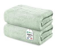 Ôhm Lot de 2 Serviette de Bain Grande Taille Sauge 90x180 cm 100% Coton 500 g/m², Absorbant Grande Dimension Enveloppante pour Adulte Certifiée Oeko-TEX