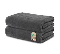 Ôhm Lot de 2 Serviettes de Bain Gris foncé 70x140 cm Grande Taille 100% Coton 500 g/m² Douces et Ultra Absorbantes Certifiées Oeko-TEX