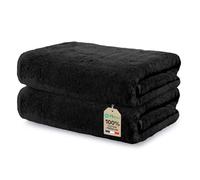 Ôhm Lot de 2 Serviettes de Bain Noir 70x140 cm Grande Taille 100% Coton 500 g/m² Douces et Ultra Absorbantes Certifiées Oeko-TEX