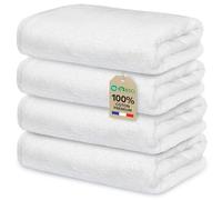 Ôhm Lot de 4 Serviette de Bain Grande Taille Blanc 90x180 cm 100% Coton 500 g/m², Absorbant Grande Dimension Enveloppante pour Adulte Certifiée OEKO-TEX