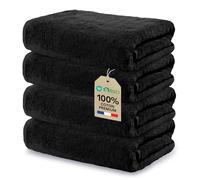 Ôhm Lot de 4 Serviettes de Bain Noir Grande Taille 70x140 cm en 100% Coton Épais 500 g/m² Douces Résistantes et Certifiées Oeko-TEX