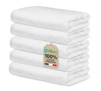 Ôhm Lot de 5 Serviettes Blanc 30x50 cm 100% Coton 500 g/m², Essuie-Mains et Toilette Ultra Absorbantes Certifiées Oeko-TEX pour Usage Quotidien