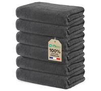 Ôhm Lot de 6 Serviettes de Bain Gris foncé 70x140 cm Grande Taille 100% Coton Haute Densité Ultra Absorbantes Certifiées Oeko-TEX Confort Premium