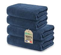 Ôhm Set Serviettes de Bain 4 Pièces Bleu foncé 100% Coton 500 g/m² pour Famille - 2 Serviettes 70x140 cm + 2 Serviettes 50x100 cm - Ensemble Linge de Bain Salle de Bain - Certifié Oeko-TEX