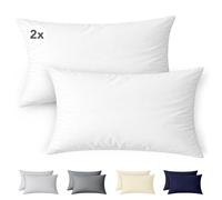 Ôhm Taie d'oreiller 30x50 cm Lot de 2 en 100% Coton Jersey 150 g/m² Blanc avec Fermeture Éclair - Housse Douce et Respirante pour Coussin de Nuque et Voyage - Facile d’Entretien - Certifié Oeko-TEX