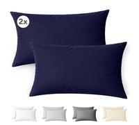 Ôhm Taie d'oreiller 30x50 cm Lot de 2 en 100% Coton Jersey 150 g/m² Bleu avec Fermeture Éclair - Housse Douce et Respirante pour Coussin de Nuque et Voyage - Facile d’Entretien - Certifié Oeko-TEX