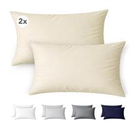 Ôhm Taie d'oreiller 50x70 cm Lot de 2 en 100% Coton Jersey 150 g/m² Beige avec Fermeture Éclair - Housse Douce et Respirante pour Oreiller Standard - Facile d’Entretien - Certifié Oeko-TEX